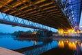 Bridge at night, under view