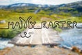 Bridge In Norway Mountains, Calligraphy Happy Easter