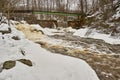 Bridge, old dam and waterfall