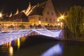 Bridge in old town strassbourg by night Royalty Free Stock Photo