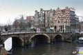 Bridge over an Amsterdam canal in Holland Royalty Free Stock Photo