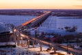 Bridge over Amur river in Khabarovsk in winter Royalty Free Stock Photo