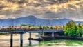 Bridge over the Bidasoa river on the France - Spain border Royalty Free Stock Photo