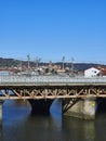 Bridge over the Bidasoa river on Spain and France border. Royalty Free Stock Photo