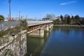 Bridge over the Bidasoa river on Spain and France border. Royalty Free Stock Photo