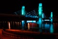 Bridge over Brazos River illuminated by LED in Waco, Texas / Light painted bridge Royalty Free Stock Photo