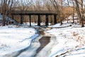 Bridge over a brook in winter forest Royalty Free Stock Photo