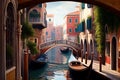 Bridge over a canal in Venice illustration. Generative AI, Generative, AI