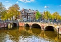 Bridge over channel in Amsterdam Netherlands houses river Amstel Royalty Free Stock Photo