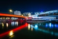 Bridge over the Danube Canal at night, in Vienna, Austria. Royalty Free Stock Photo