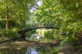 Bridge over duckpond in park Royalty Free Stock Photo