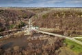 Bridge Over Flooded River Spring Aerial