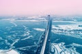 Bridge over the frozen river. Kiev city in the blizzard Royalty Free Stock Photo