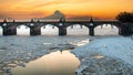 Bridge over an icy Susquehanna Royalty Free Stock Photo