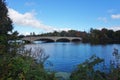 Bridge over Lake Carnegie in Princeton, NJ in the fall Royalty Free Stock Photo