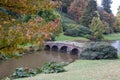The bridge over the lake at Stourhead National Trust property near Warminster in Wiltshire UK
