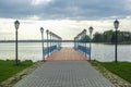 Bridge over the lake Valdai in Russia Royalty Free Stock Photo