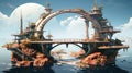 A bridge over a large body of water. Generative AI image. Royalty Free Stock Photo