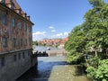 Bridge over the Linker regnitzarm river in Bamberg Royalty Free Stock Photo