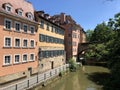 Bridge over the Linker regnitzarm river Royalty Free Stock Photo