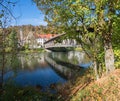 Bridge over Loisach river, tourist destination Wolfratshausen