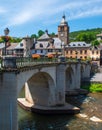 Bridge over the Lot in Saint-Geniez-d\'Olt in the departement of Aveyron in France Royalty Free Stock Photo