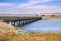 Bridge over the marshes of East San Francisco Bay, Hayward, California Royalty Free Stock Photo