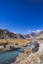 Bridge over Marsyandi River near Braka village. Nepal Royalty Free Stock Photo