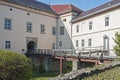 The bridge over moat of the castle of Uzhhorod, Ungvar, in Ukraine Royalty Free Stock Photo