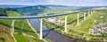 Bridge over Moselle river panorama in Zeltingen Germany Royalty Free Stock Photo