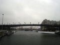 Bridge over the Moskva river. View of the Moscow Kremlin on a cloudy wet winter day Royalty Free Stock Photo