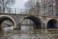 A bridge over the narrow canals of Amsterdam Royalty Free Stock Photo