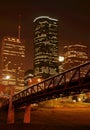 Bridge Over Night Skyline Royalty Free Stock Photo