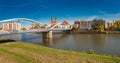 bridge over the Odra river and view of the Old Town in Opole. Poland