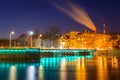 Bridge over Odra river in Wroclaw at night Royalty Free Stock Photo