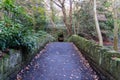 Bridge over the Ouseburn river to the old quarry, in Jesmond Dene, Newcastle upon Tyne, UK in autumn Royalty Free Stock Photo