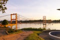 Bridge over Ping River, Mueang Tak District, Thailand. River landscape. Large size Iron bridge across river