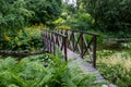 Bridge over pond in the Botanic Garden of the Jagiellonian University, Krakow, Poland. Royalty Free Stock Photo