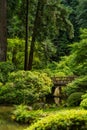 Bridge Over Pond at the Portland Japanese Garden Royalty Free Stock Photo