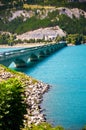 Bridge over the reservoir Lac de Serre-Ponson. River Durance. Southeast France.Alpes