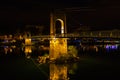 Bridge over Rhone river in Lyon, France at night Royalty Free Stock Photo