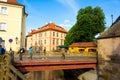 Bridge over a river channel in Prague. Europe architecture Royalty Free Stock Photo
