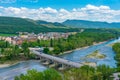 Bridge over river Cinco in Spanish village Ainsa Royalty Free Stock Photo