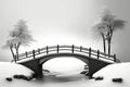 Bridge over a river on a foggy winter day, generative ai