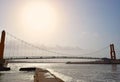 Bridge over River Gomti, Bright Sun with Golden Sunshine in Hot Summer - Landscape at Sudama Setu, Dwarka, Gujarat, India