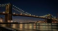 Illuminated Brooklyn Bridge and Manhattan Skyline at Night Royalty Free Stock Photo