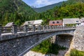 Bridge over River Predelica from Predil Pass in Village Log pod Mangartom. Bovec, Slovenia, Europe