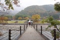 Bridge over the river in Shirakawa go village