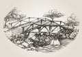 Bridge over river sketch