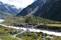 Bridge over the river, Stunning mountain views, Hooker Valley Track, South Island, New Zealand Royalty Free Stock Photo